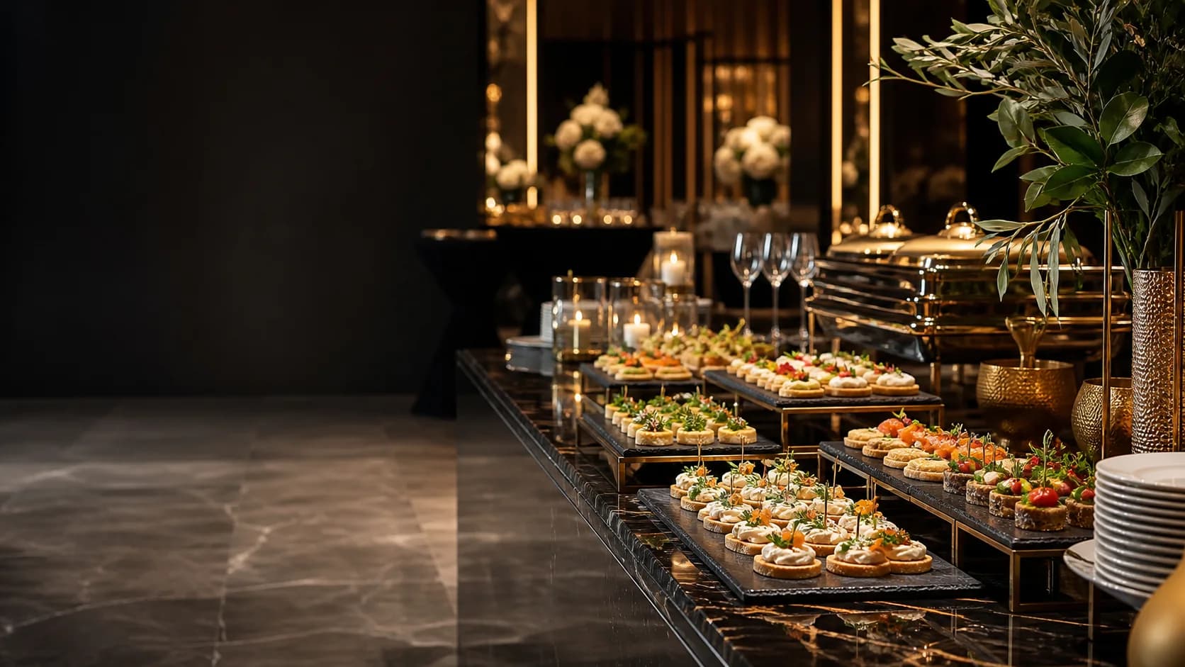 Luxury catering table prepared for a premium corporate event