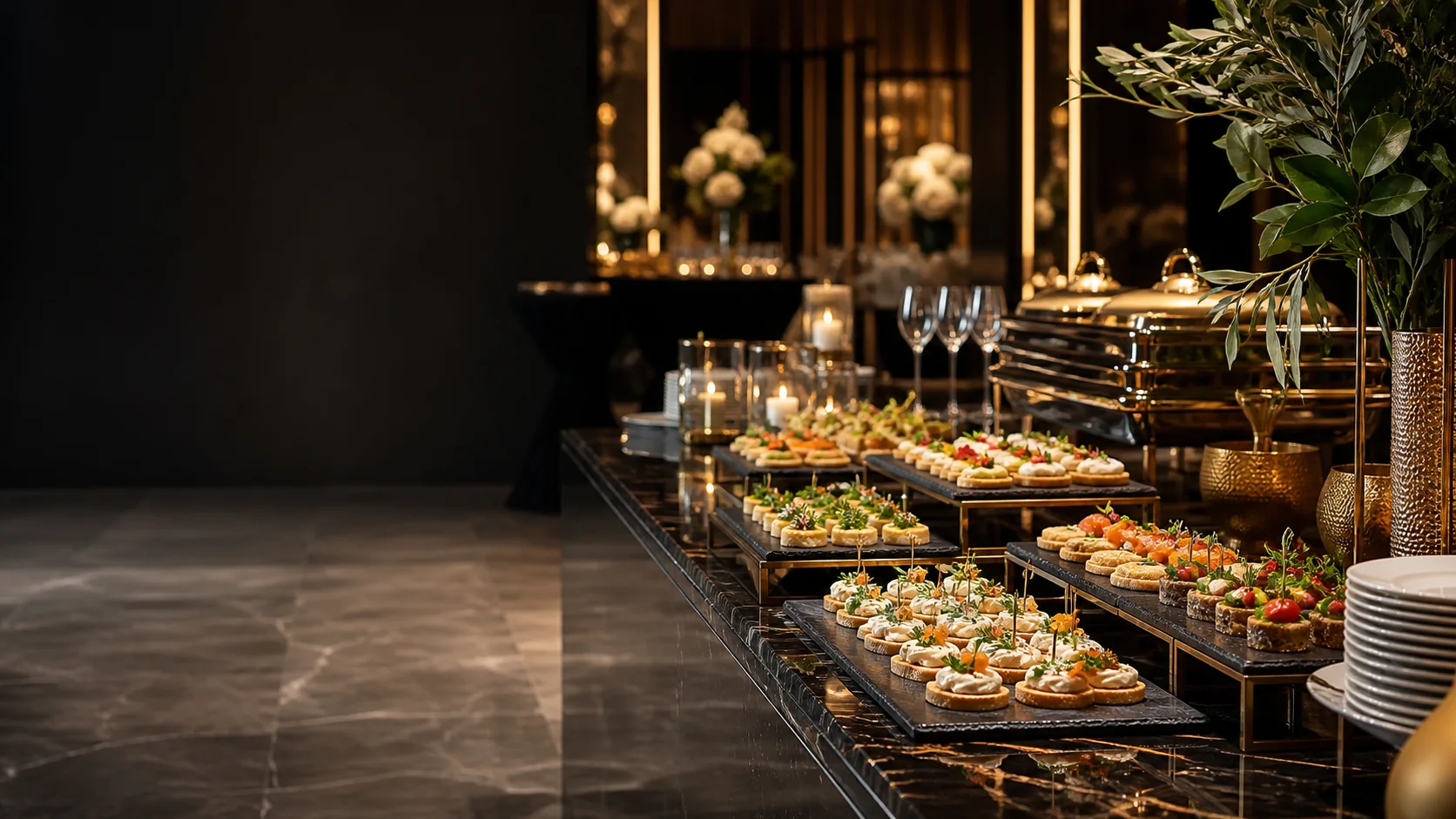 Luxury catering table prepared for a premium corporate event